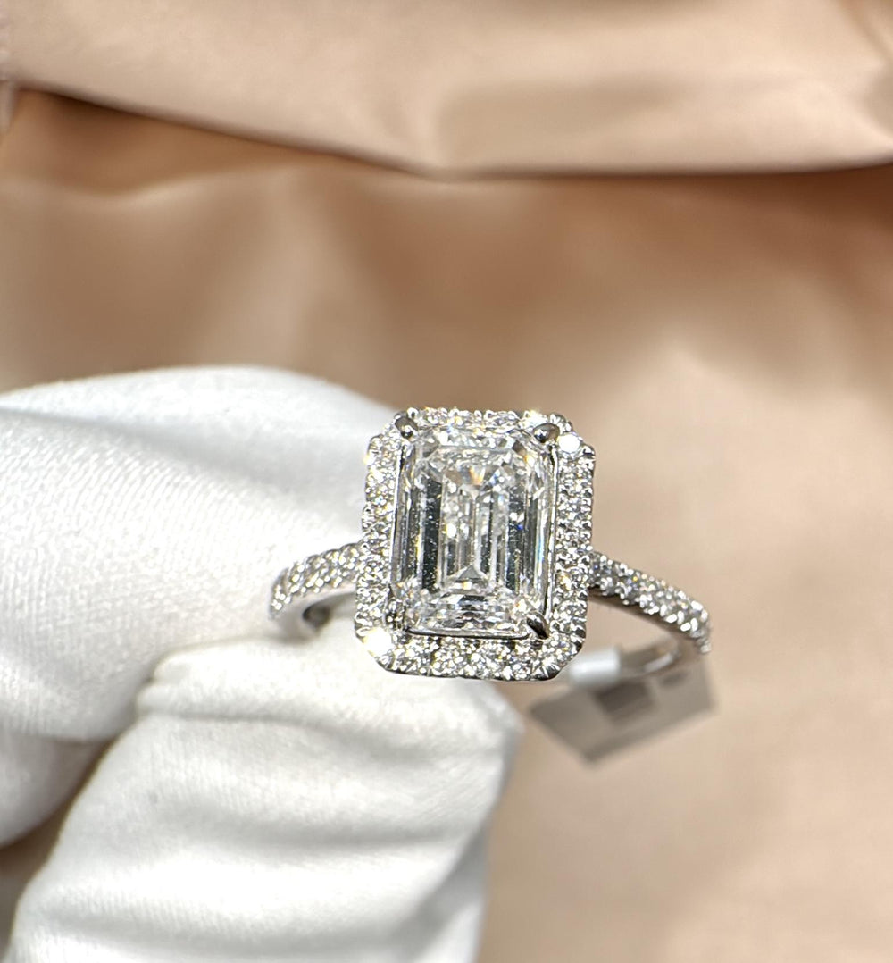 Buy 2.20 CTW Emerald Cut Lab-Grown Diamond Halo Ring Online