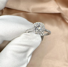 Buy 1.70 CTW Lab-Grown Cushion Cut Diamond Halo Ring Online