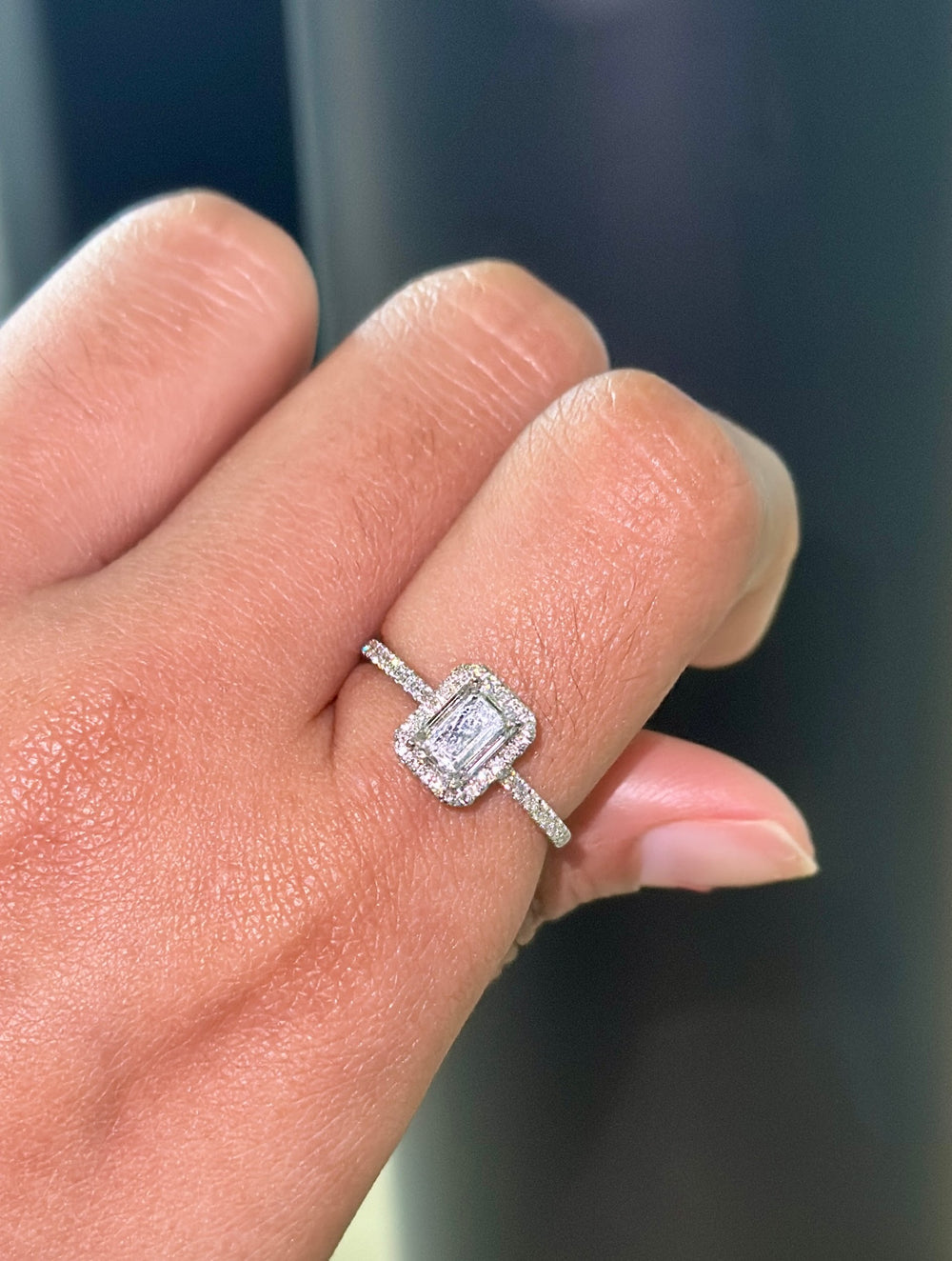 Buy 1.69 CTW Emerald Cut Lab-Grown Diamond Halo Ring Online