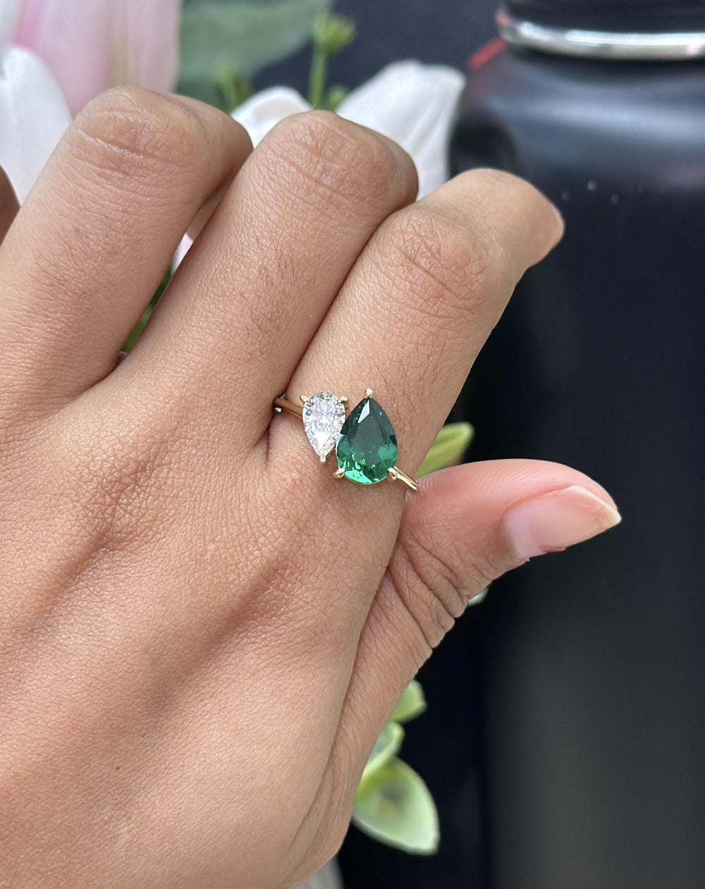 Buy Pear Shaped Emerald and Diamond Toi Et Moi Ring Online