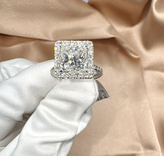 4.33 CTW Lab-Grown Princess Cut Diamond Halo Ring for Sale