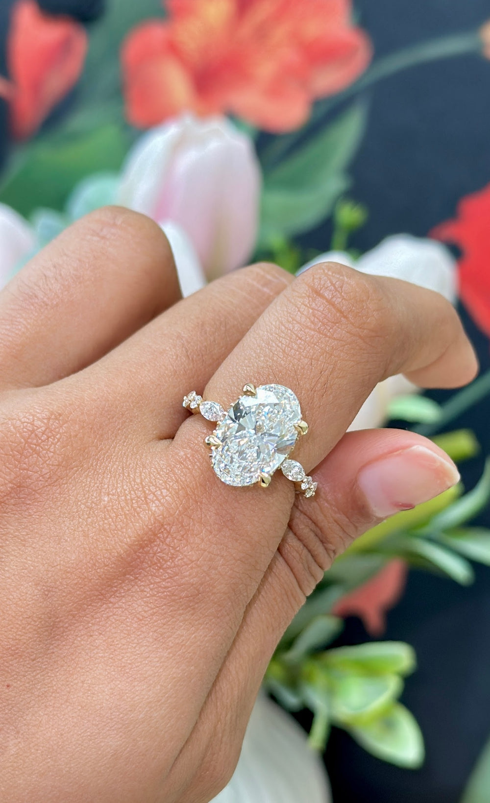 Buy Oval Cut Lab-Grown Diamond Ring with Diamond Band Online