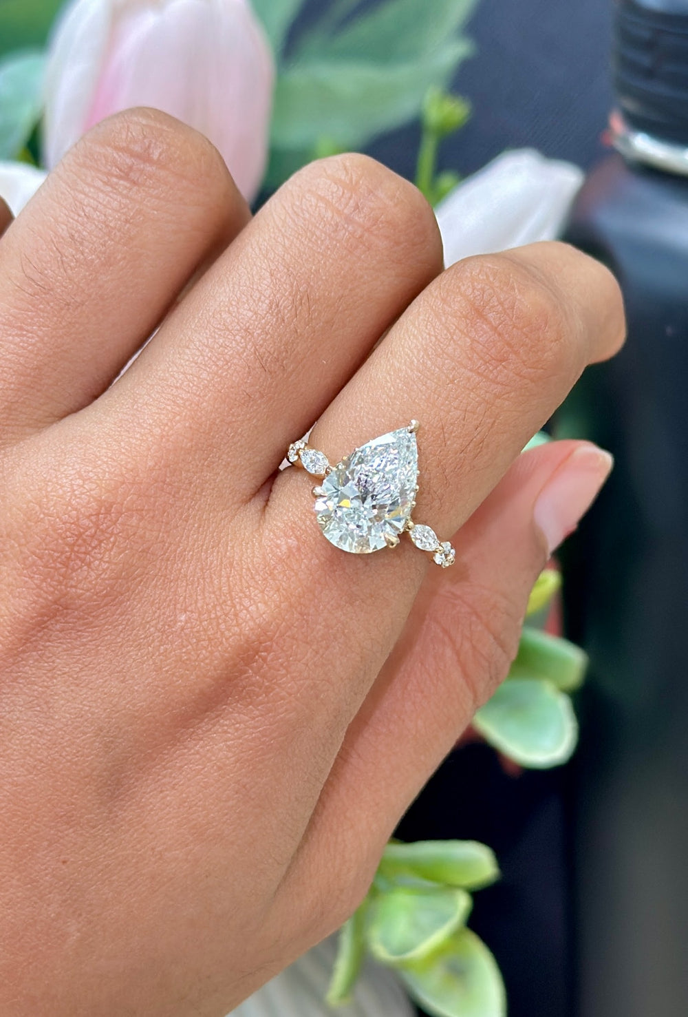 Buy Lab-Grown Pear-Shaped Diamond Ring with Diamond Band