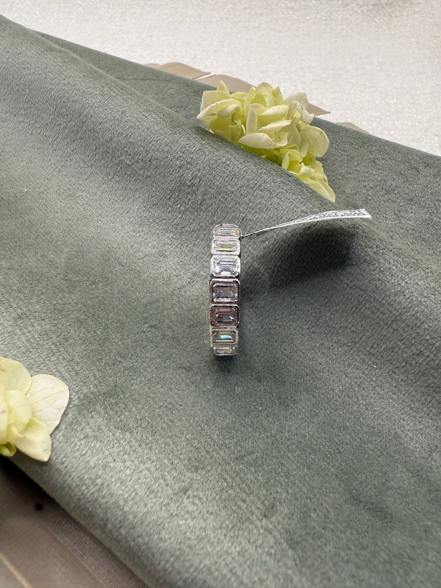 Timeless Brillance 5.5 Carat F/VS Bezel Set Emerald Cut Diamond Eternity Band in 14K White Gold | Sizes 4-11