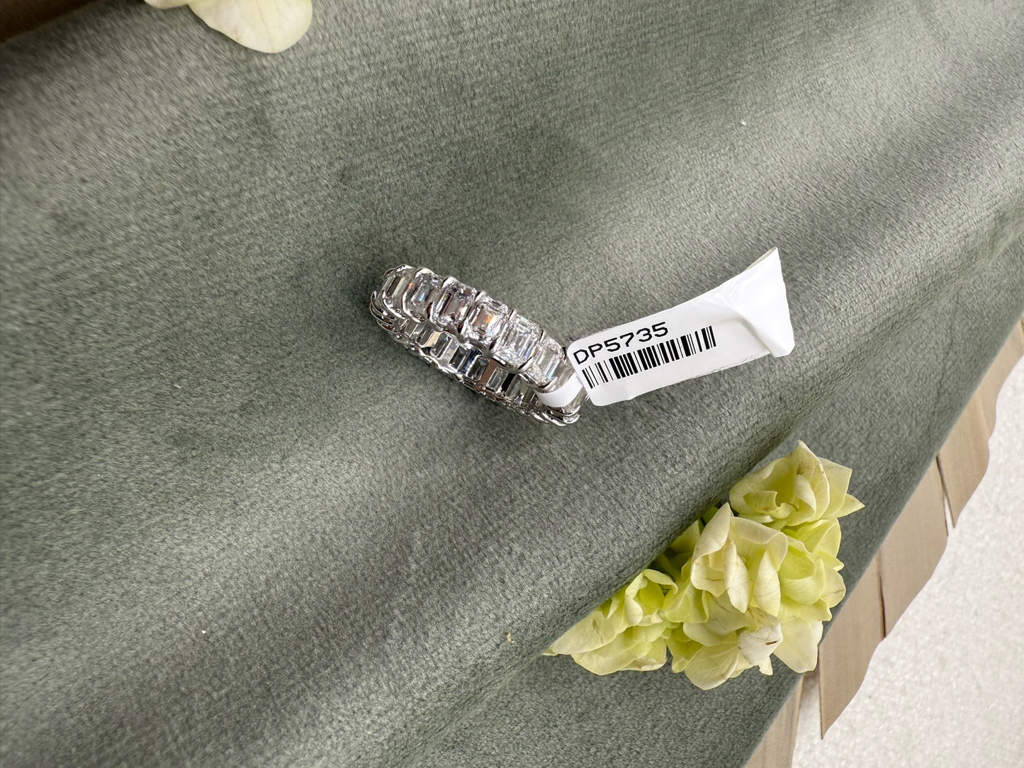 Timeless Brillance 5.00 Carat F/VS Emerald Cut Diamond Eternity Band in 14K White Gold | Size 4-11
