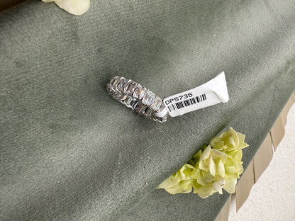 Timeless Brillance 5.00 Carat F/VS Emerald Cut Diamond Eternity Band in 14K White Gold | Size 4-11