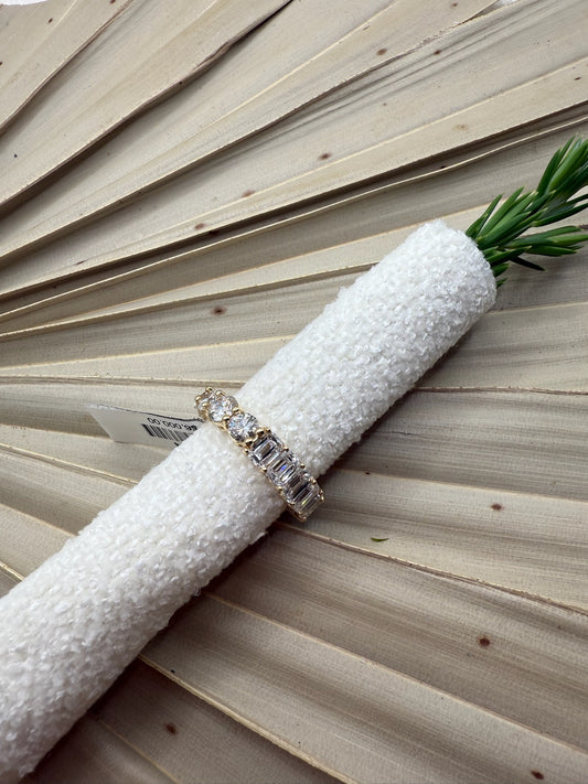 Timeless Brilliance 6 Carat F/VS Emerald and Round Cut  Eternity Band in 14K Yellow Gold | Size 4-11