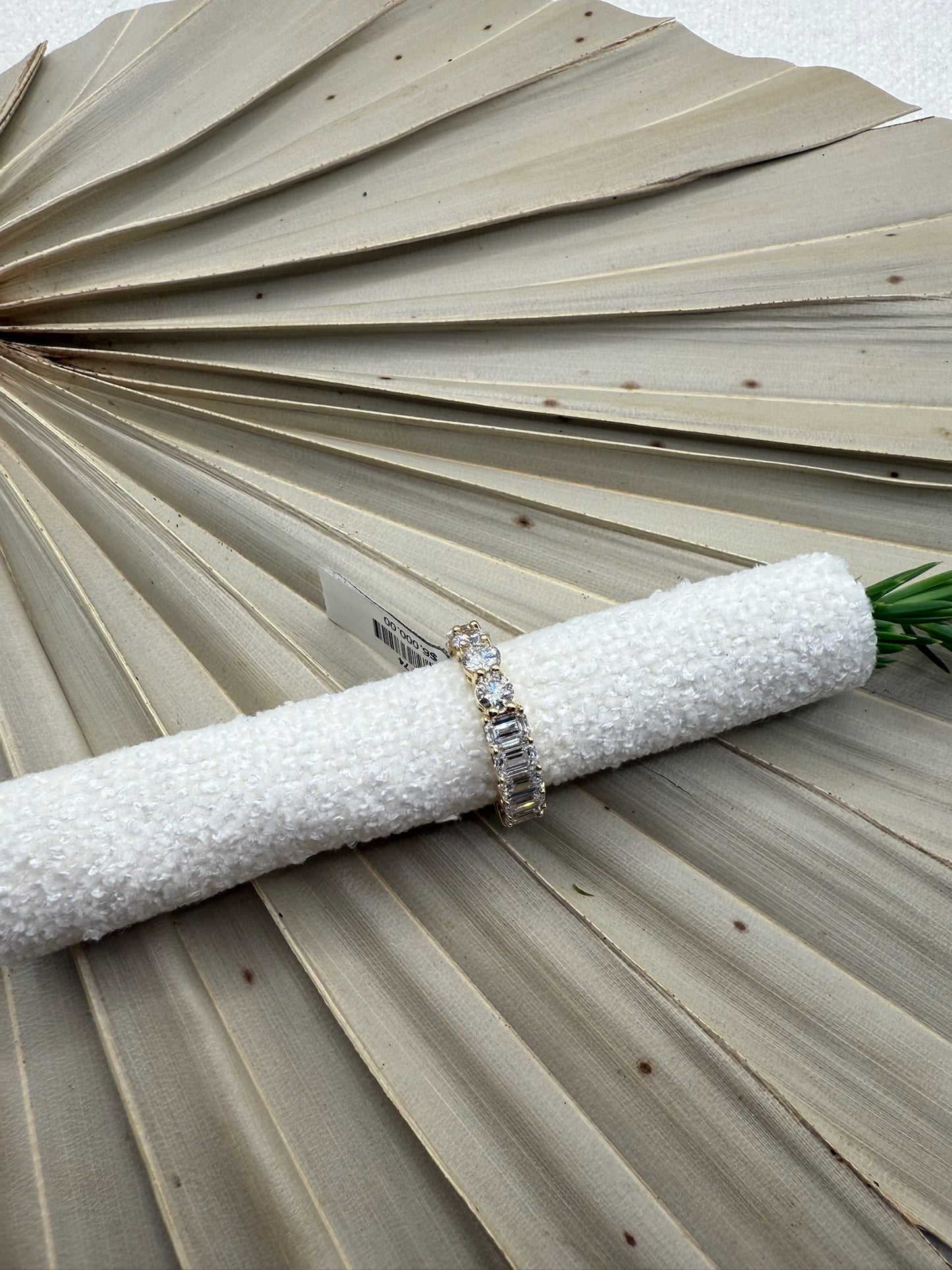 Timeless Brilliance 6 Carat F/VS Emerald and Round Cut  Eternity Band in 14K Yellow Gold | Size 4-11