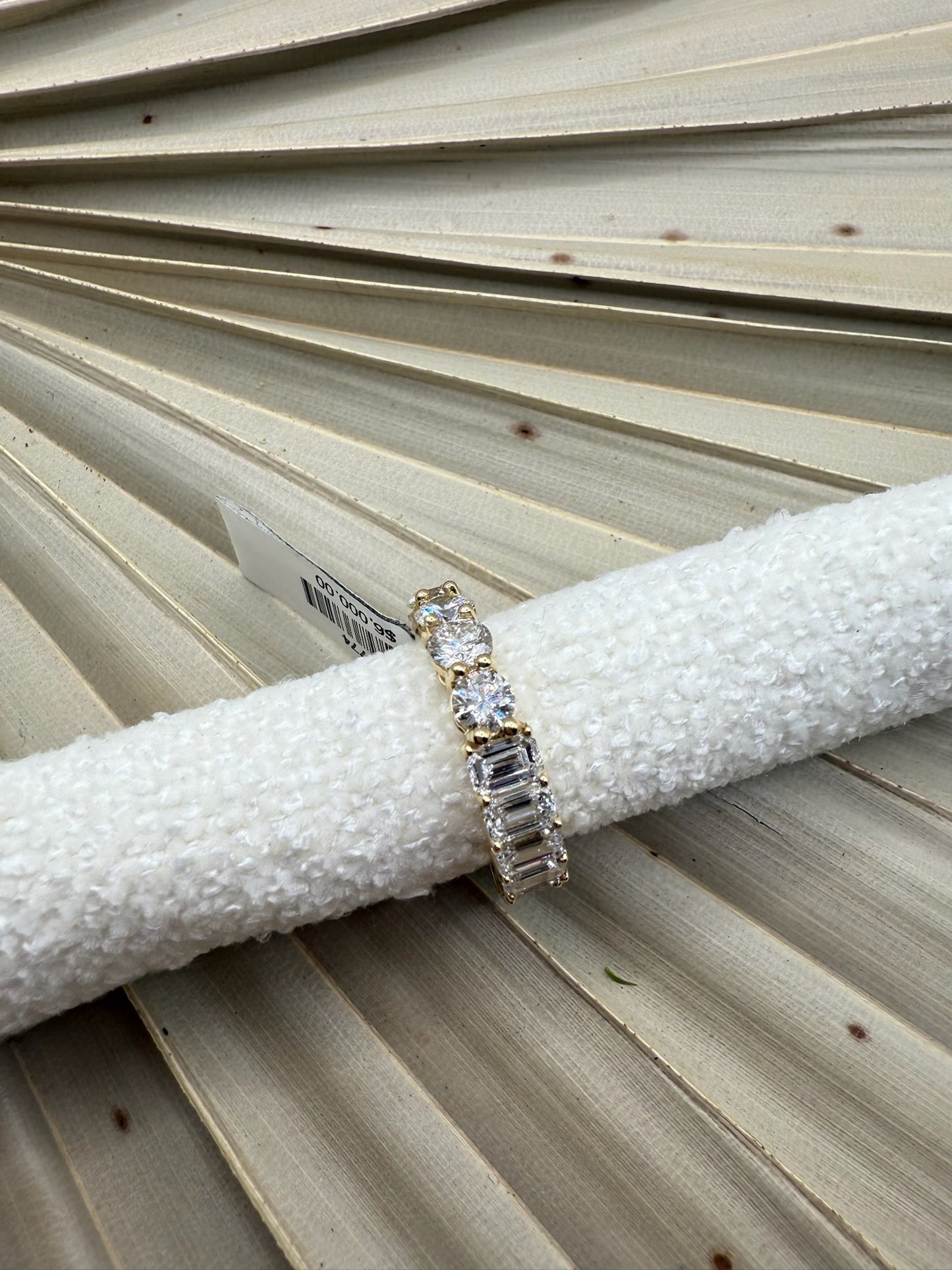 Timeless Brilliance 6 Carat F/VS Emerald and Round Cut  Eternity Band in 14K Yellow Gold | Size 4-11