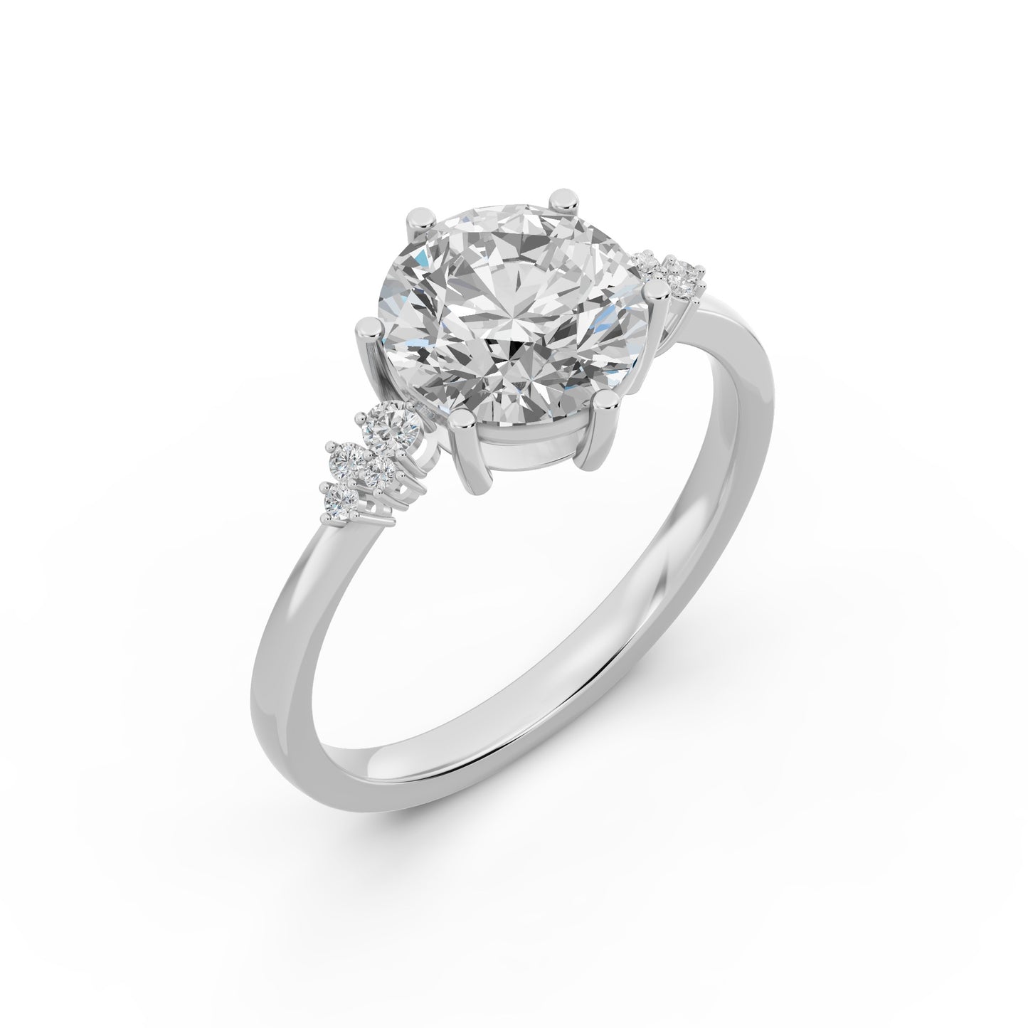 Timeless Brillance Engagement Ring 2.00 carat round E VVS2 0.15 CTW Side Stones EF VS CVD