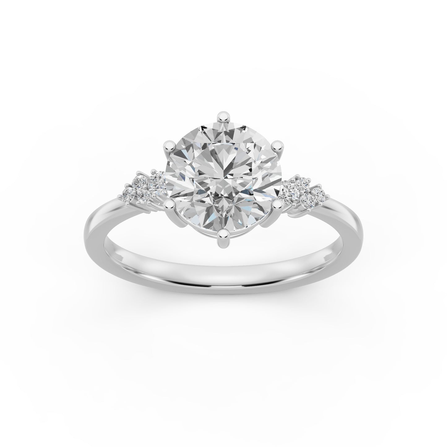 Timeless Brillance Engagement Ring 2.00 carat round E VVS2 0.15 CTW Side Stones EF VS CVD