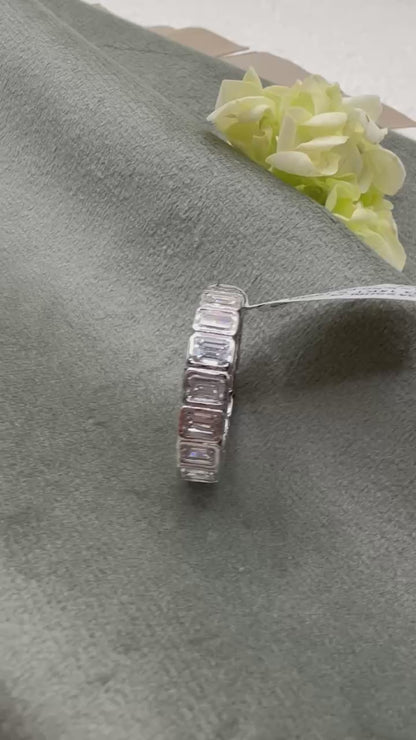 Timeless Brillance 5.5 Carat F/VS Bezel Set Emerald Cut Diamond Eternity Band in 14K White Gold | Sizes 4-11